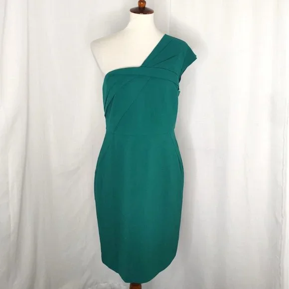 Ann Taylor Dress Green 6 One Shoulder Sheath Party Holidays - Picture 4 of 13